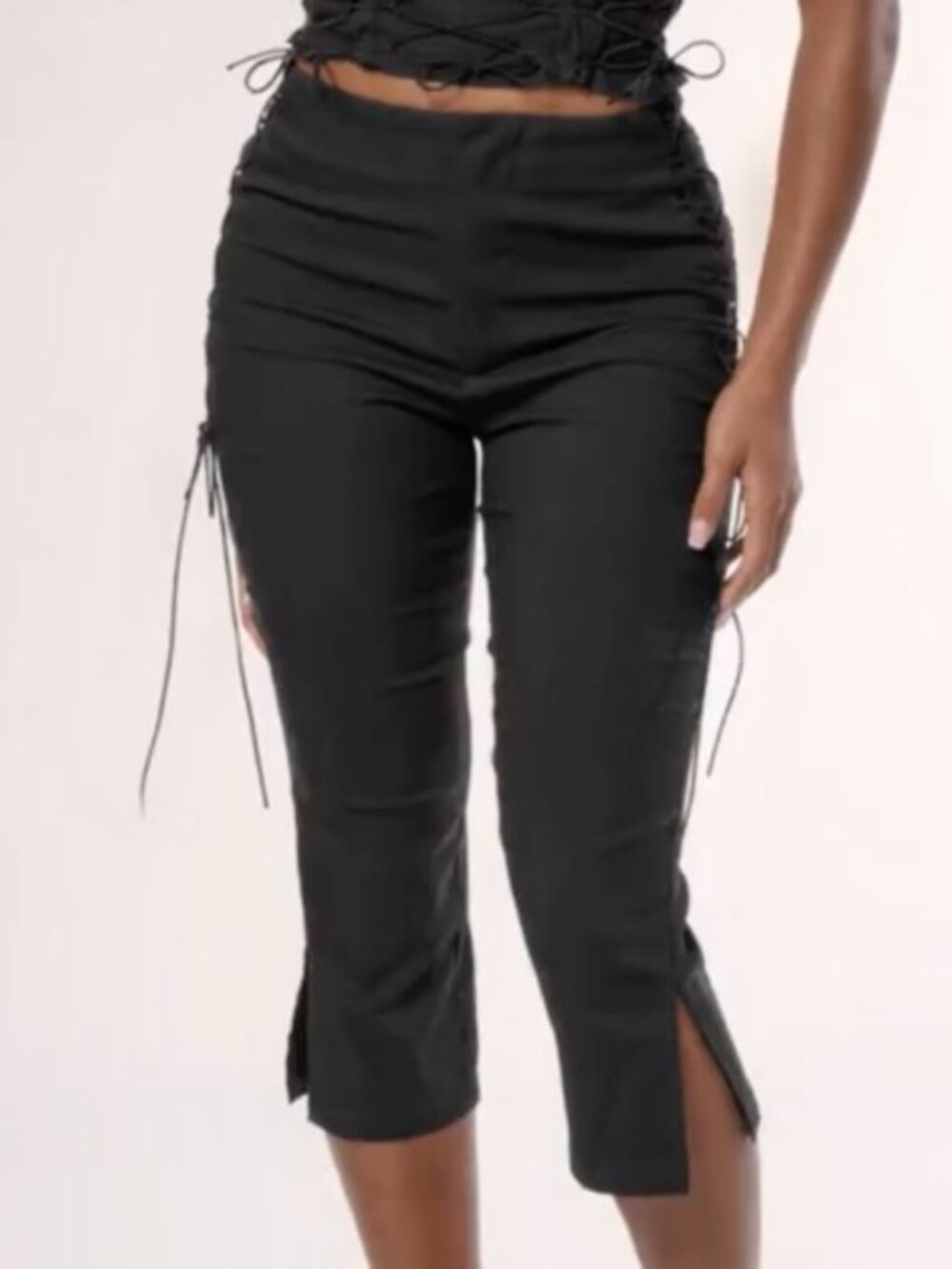 Black Lace-Up Side black capri Pants